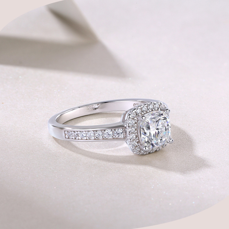 S925 Silver Moissanite Light End Ring, Men Women, No Fade